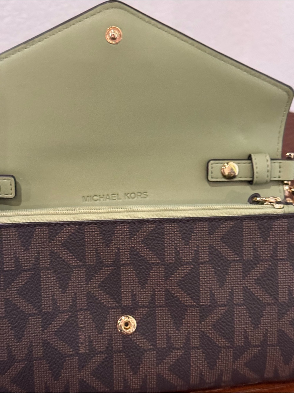 Michael Kors Green and Brown Crossbody Wallet Purse - Picture 3 of 6
